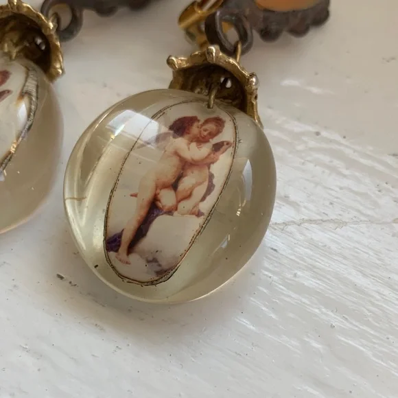 Vintage Lucite 80’s Angel Earrings long big chunky artisan clip on lightweight - Picture 10 of 11